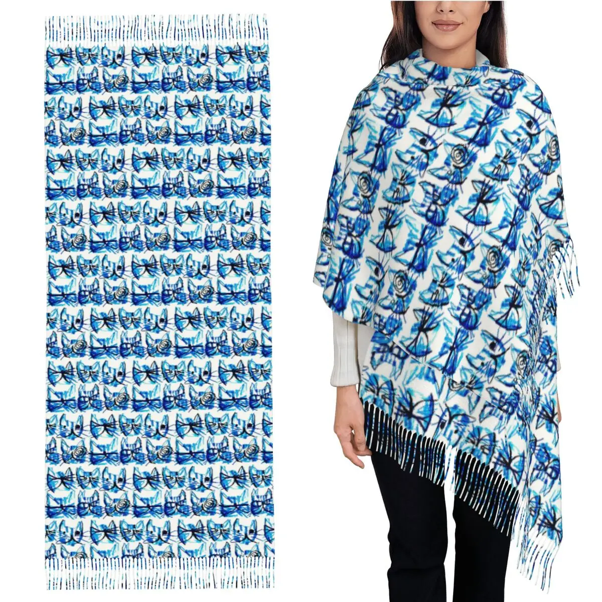 

CATS Tim Ferguson - AWT Шарф с кисточками для женщин, мягкие теплые шали и накидки, большая осенне-зимняя шаль