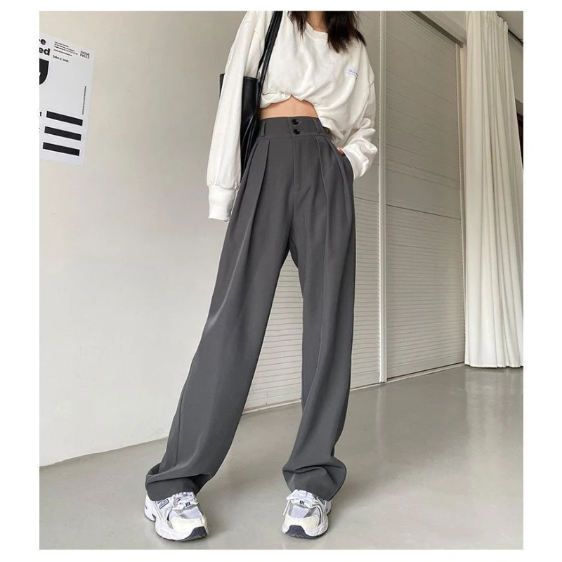 Casual High Waist Loose Wide Leg Pants Women 2022 Spring Autumn New Female Gray Black Suit Pants Ladies Streetwear Long Trousers