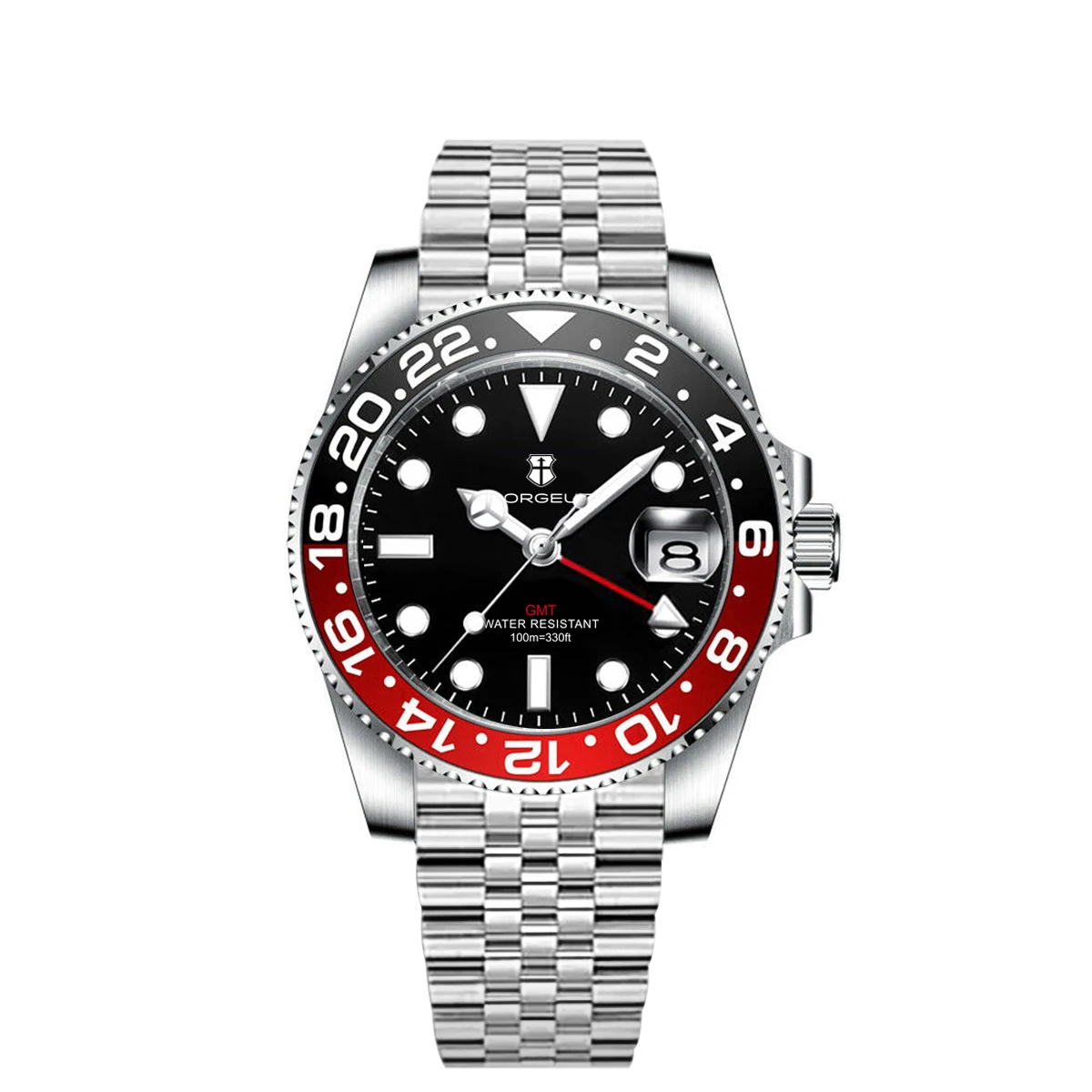 Corgeut 40mm 515 GMT Quartz Wristwatch Stainless Steel Waterproof Luxury Men Watches Top Brand Sapphire Glass Reloj Hombre