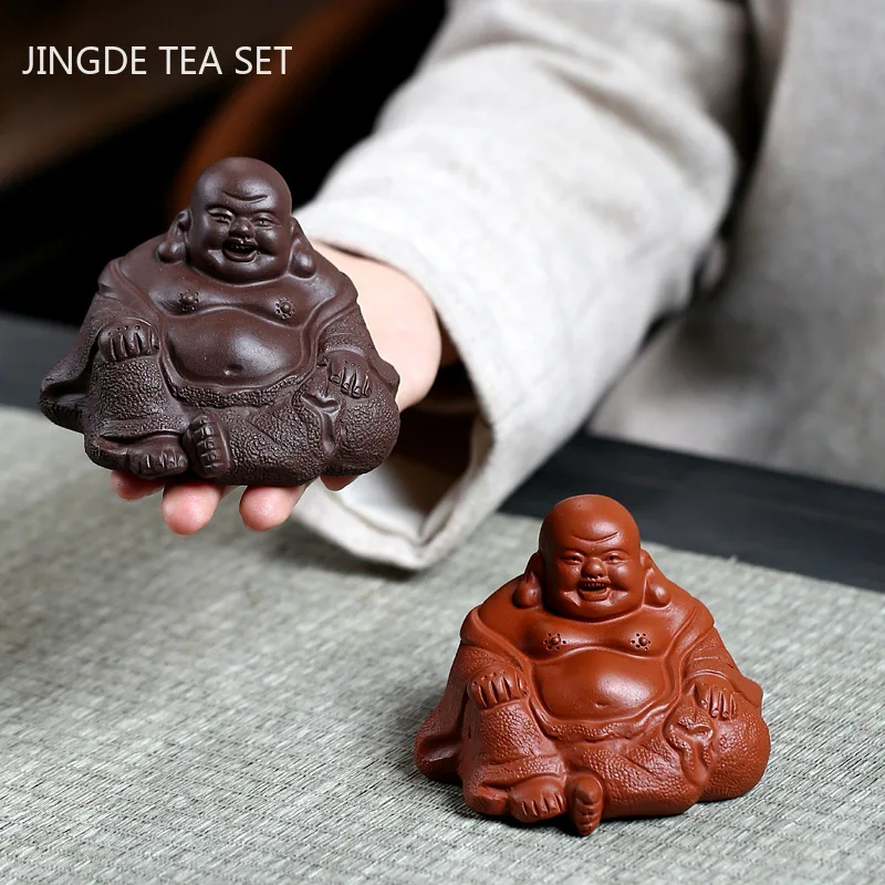 1PCS Yixing Purple Clay Tea Pet Character Buddha Statue Ornaments Handmade Tea Figurine Crafts Boutique Tea Set Decoration