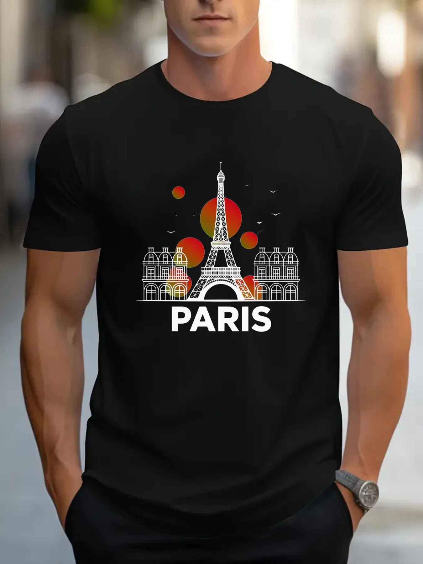 

Мужская футболка с рисунком Парижа Эйфелевой башни, черная повседневная футболка с короткими рукавами, летний топ для повседневной одежды, дышащая ткань