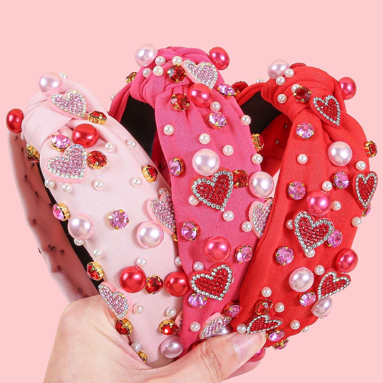 Fashion Crystal Heart Hairbands Girls Crystal Pearl Headband for Women Valentine\'s Day Headbands for Party Hair Accessories