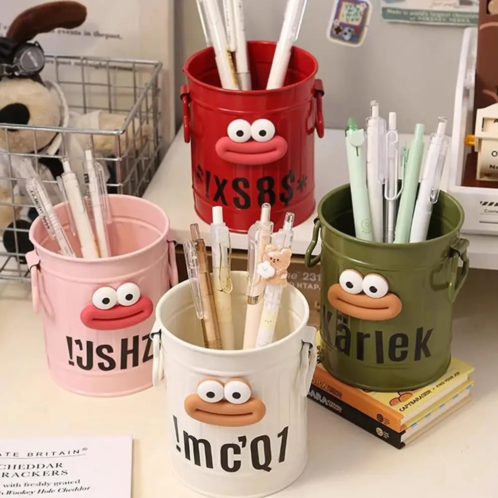 Cute Big Mouth Pencil Holder Cartoon Large Capacity Pencil Case Round DIY Desktop Storage Buckets Students Stationery