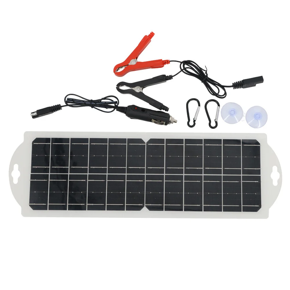 10W 12V Monocrystalline Solar Panel with Overcharge Protection for Cars Boats RVs Motorcycles USB1 USB2 TYPE C DC Output