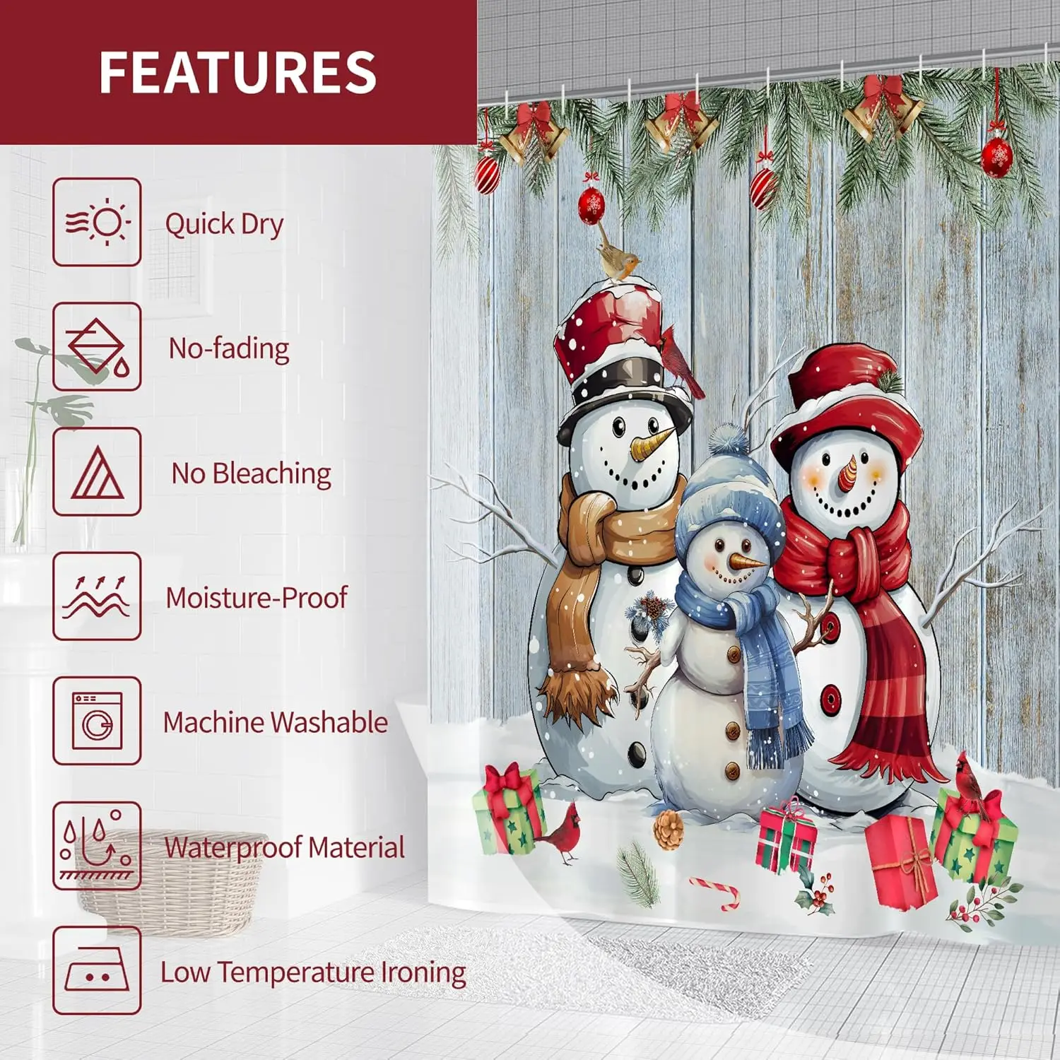 عيد الميلاد الشتاء ثلج مزرعة دش الستار للحمام فروع الصنوبر ريفي الخشب مجلس عيد الميلاد شجرة صنوبر عطلة البلاد