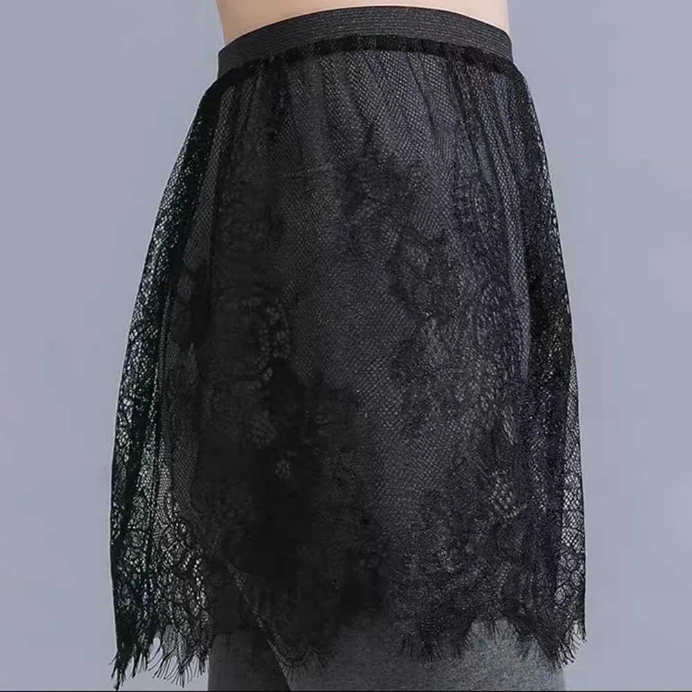 New Transparent Lace Mesh Skirt Black White Short Shirt Extender Micro Skirt