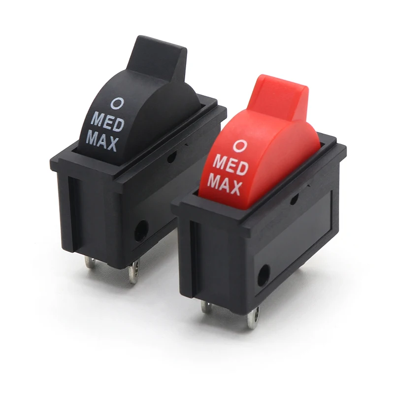 2~10Pcs KCD16 black/red wind speed control rocker button 10A 250V three-pin switch for scenarios such as hair dryers