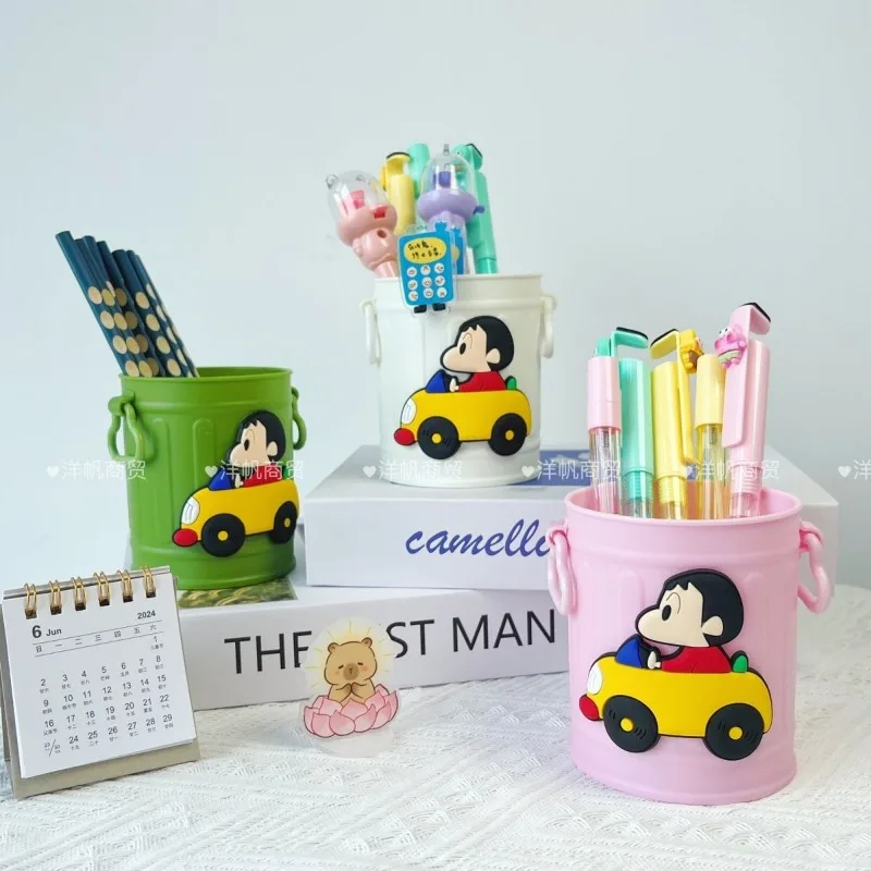 New Crayon Shin chan Pen Holder Cute High Appearance Student Desktop Large Capacity Simple American Retro Storage Bucket