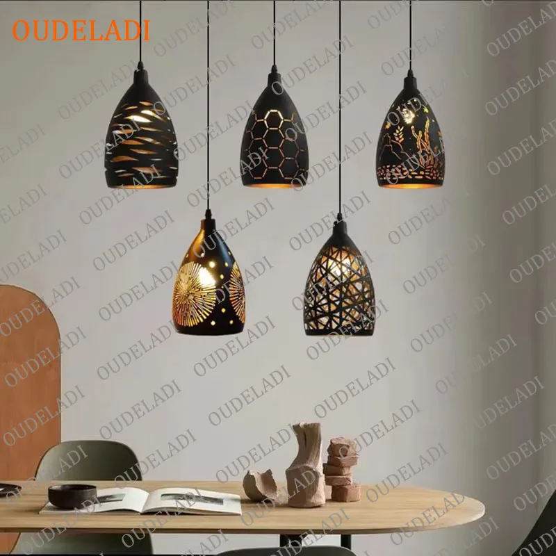

OUDELADI Modern E27 pendant lights Iron Hollow metal cage pendant lamp fixture living room restaurant shop bar decor Luminaire