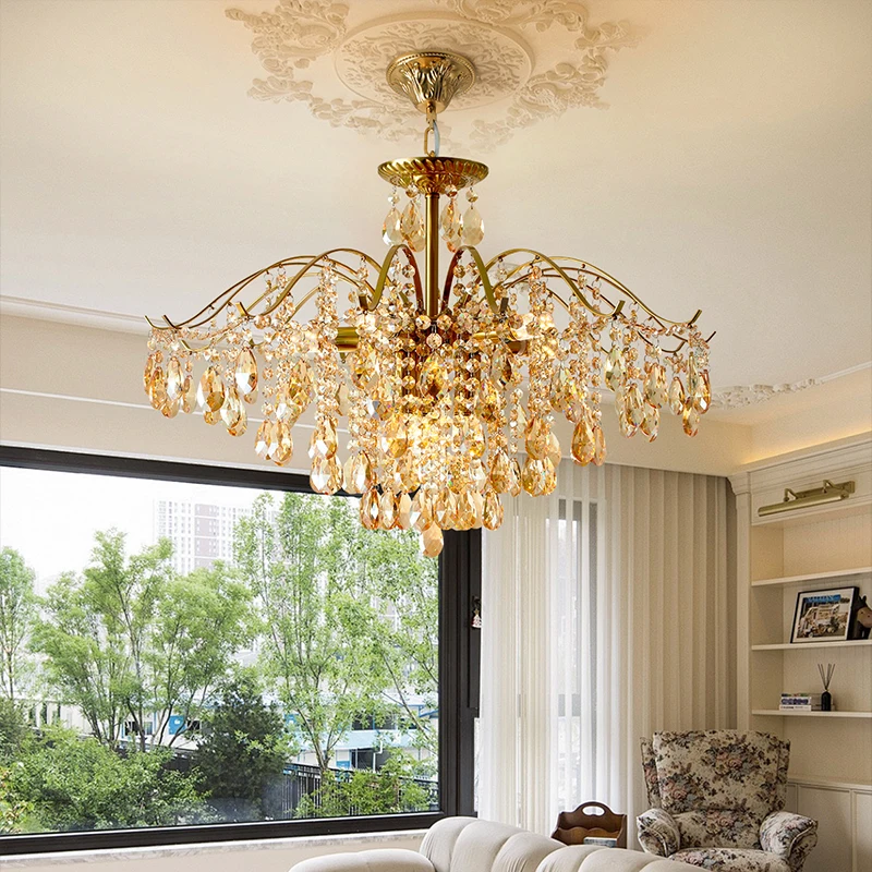 

French retro living room chandelier crystal chandelier Internet celebrity creative personality American villa atmosphere