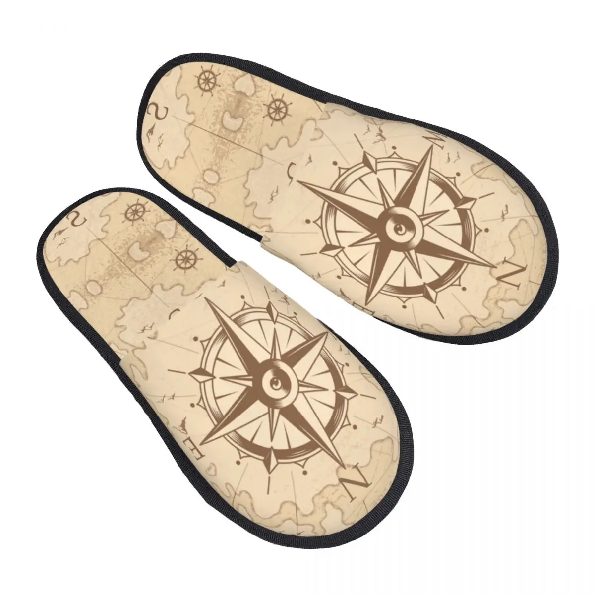 

Винтажные тапочки с изображением пирата на заказ, удобные тапочки из пены с эффектом памяти, женские морские тапочки с компасом, домашняя обувь для спальни