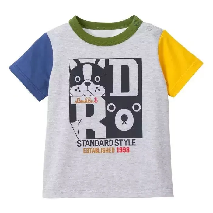

2025 Summer Toddler boy clothing Kids Cotton Patch Sleeve Girl T-Shirt Four-Panel Print Short Sleeve Puppy Tee 90-150