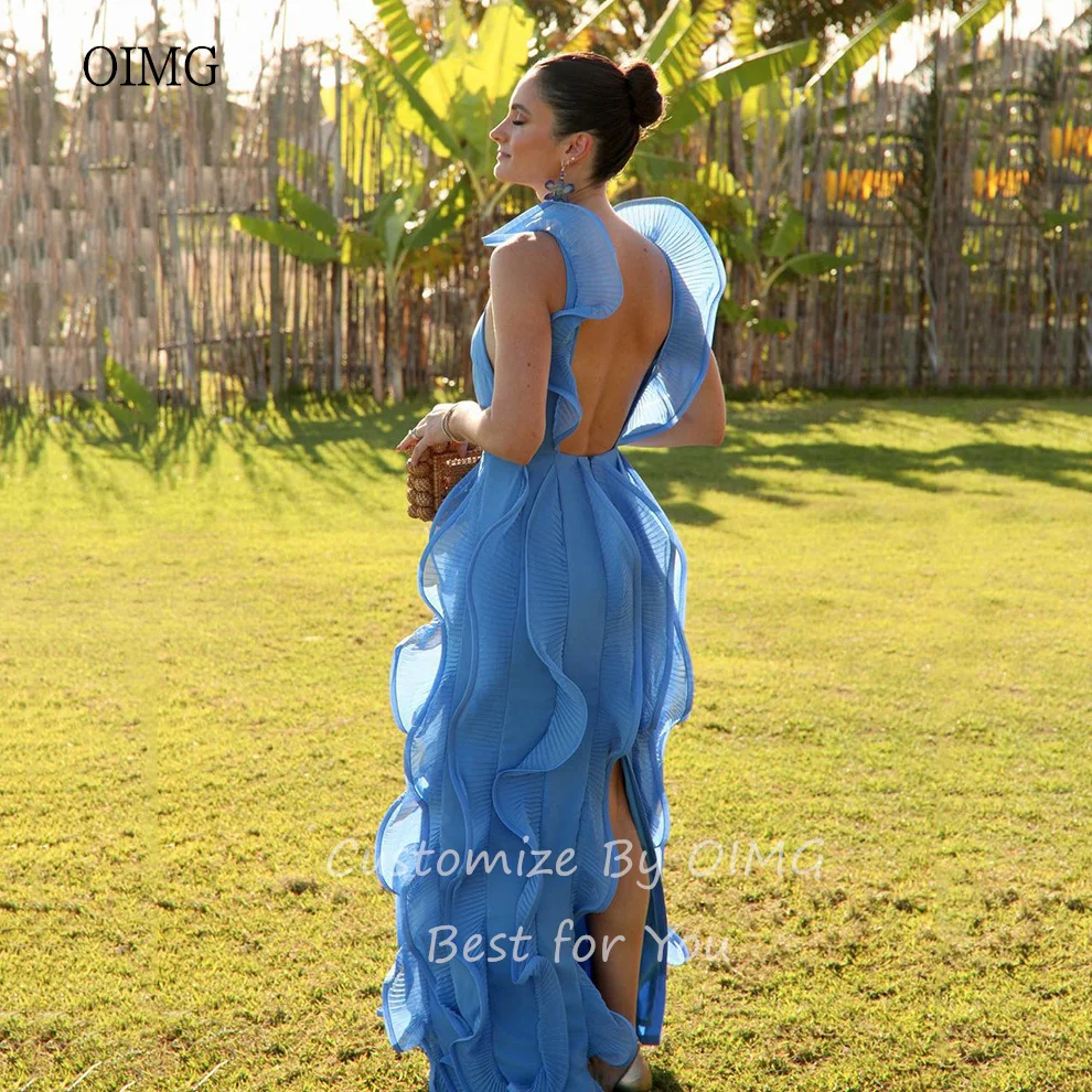 OIMG Blue BeachChiffon Evening Dresses Saudi Prom Gown Women Gowns Graduation Luxury Wedding Party Dress of Guest Customized image 6