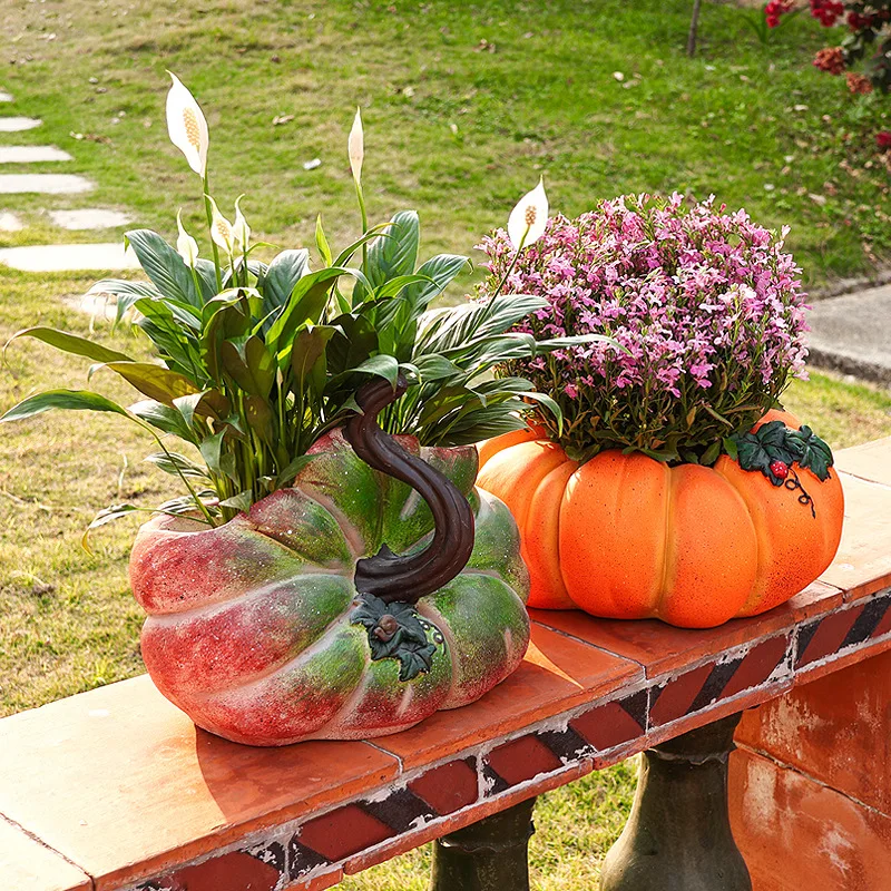 HYS Potted Plant for Home Vintage Creative Personalized Balcony Courtyard Garden Pumpkin Decorative Ornament Plant Potted Plant