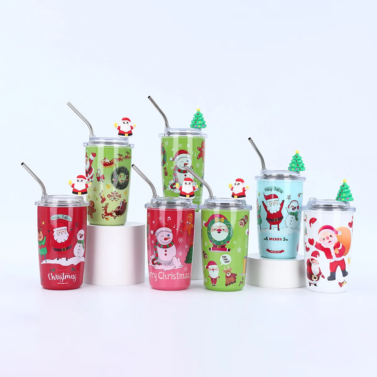 1pc Christmas Series Straw Cup Cartoon Printing Double Layer 304 Stainless Steel Insulation Cup Shatterproof Large Capacity Cup