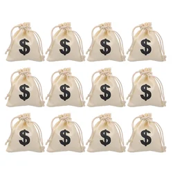 12 Pcs Dollar Drawstring Bag Snack Favor Bags Money Pouch Gift Sign Canvas Game Coins Candy