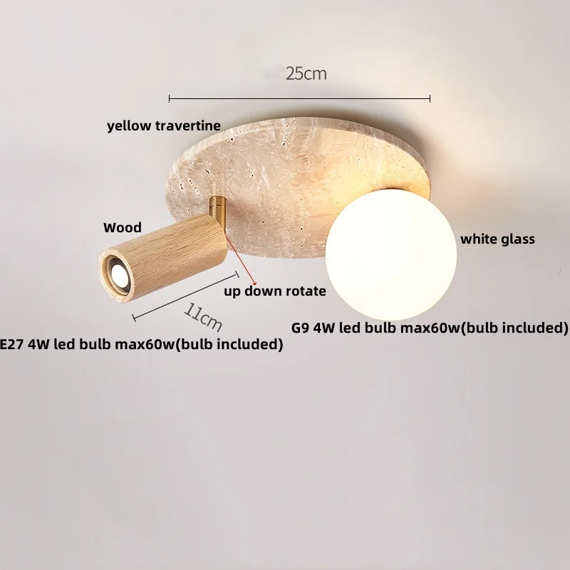 LED-plafondlamp Woonkamer Eetkamer Wit Glas Geel Travertijnhout Scandinavische Moderne Plafondlampen Plafondlamp