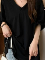 Loose V-Ne ort Sve T-irt Women Summer Design plus Size Casual Slimming Lazy Sle Mid-Length Fat MM Women's Top - Image 4