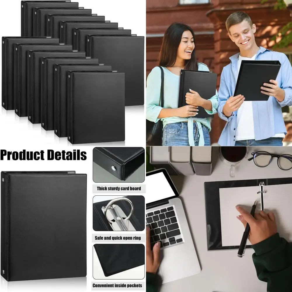 

Mini 1 Inch 3-Ring Binders, 12 Pack, Small Black, 9.25 x 7.24 Inch, Fits 5.5 x 8.5 Sheets, Includes 2 Clear Pockets