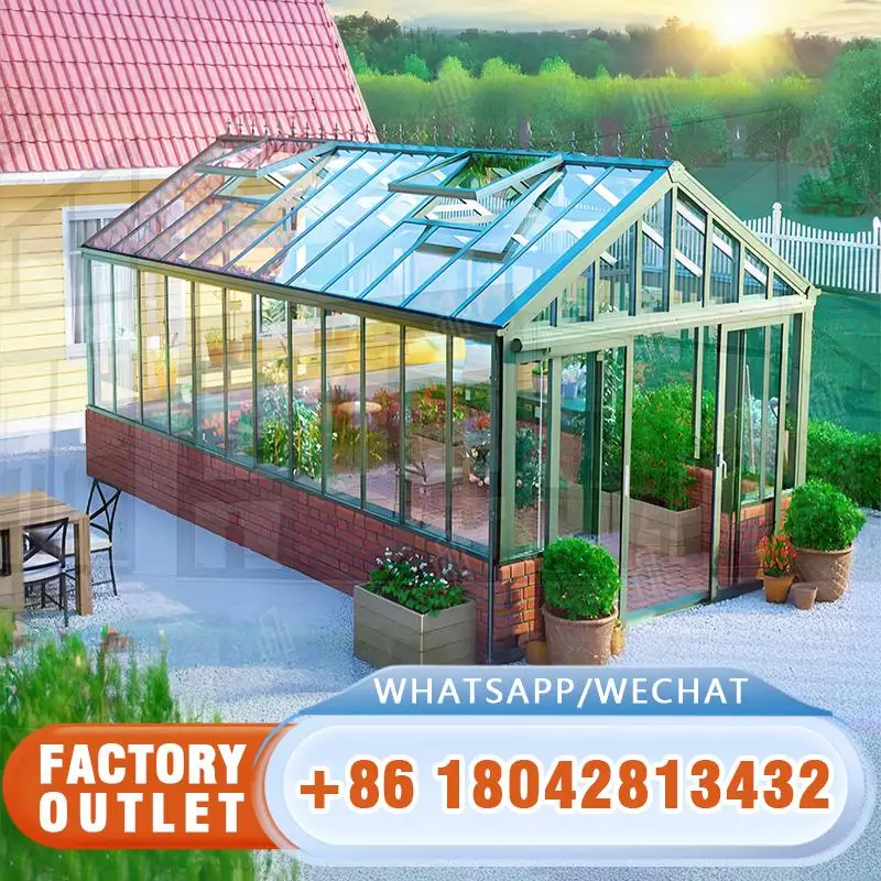 

All Seasons Sunroom With Tempered Glass Triangular Roofs Weatherproof Aluminum Patio Enclosure Ideal for Gardens Backyards and P