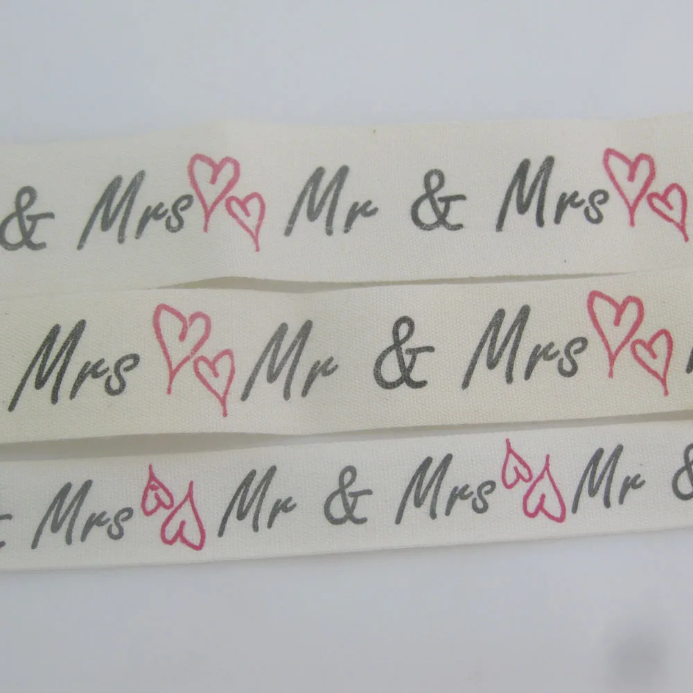 CRNNOG 10 Yards Mr&Mrs Printed Cotton Ribbons 16MM/20MM/25MM Available DIY Craft Garment Accessories