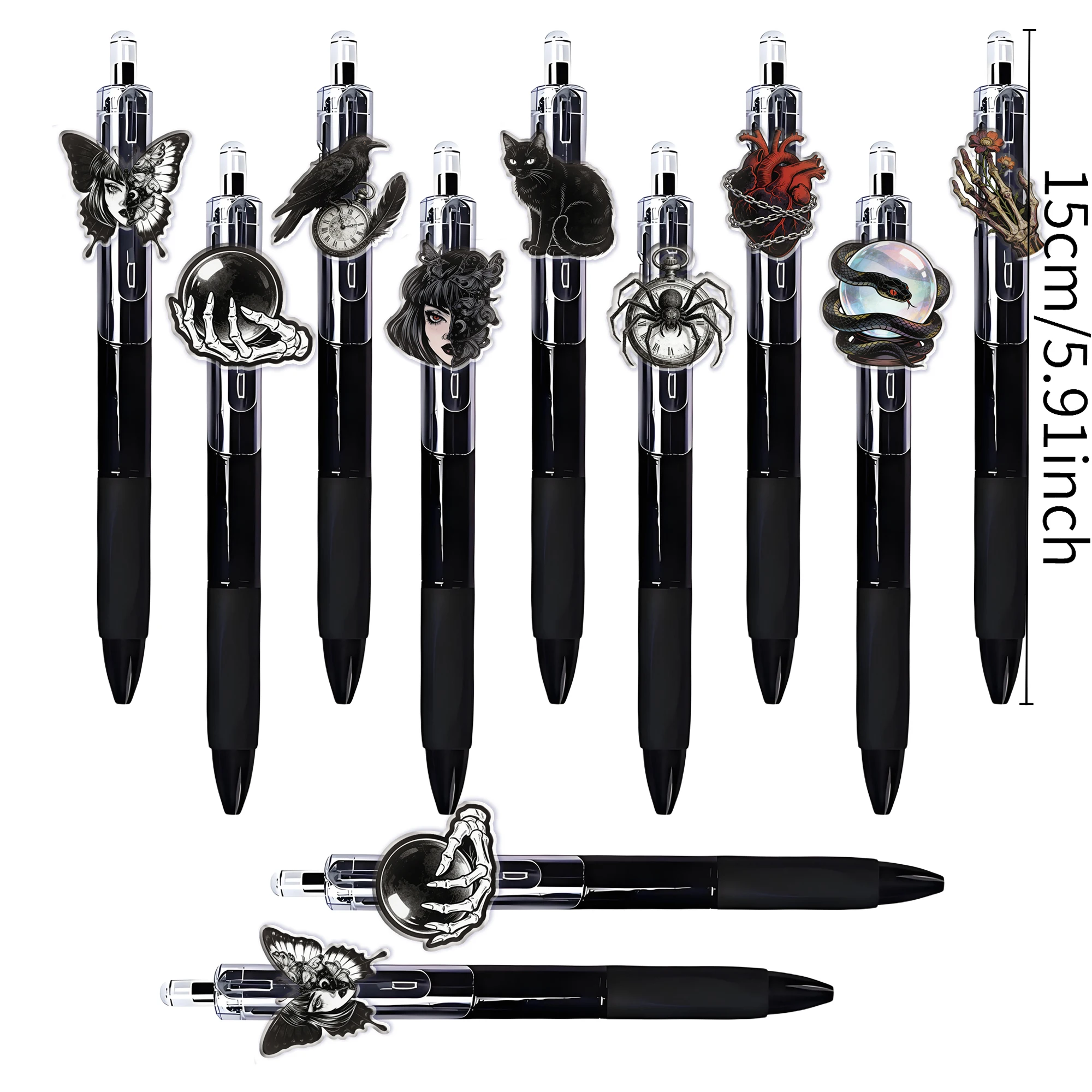 9pcs/17pcs Creative Gothic style theme press ballpoint pen, dark element series ballpoint pen, smooth writing ballpoint pen