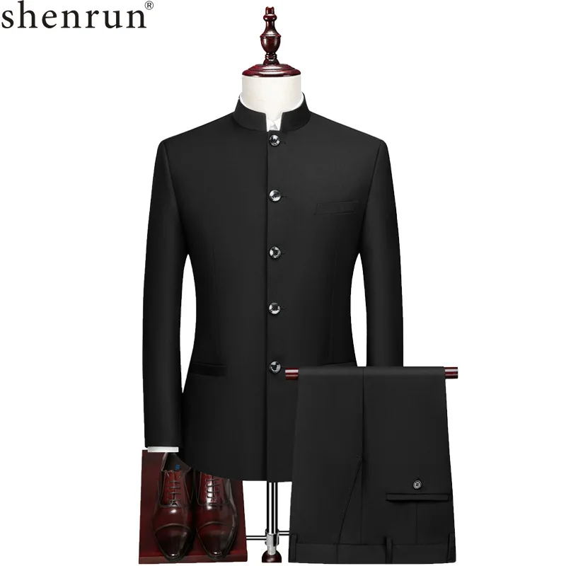 Shenrun Men Suits Mao Style Stand Collar Blazer Wedding Groom Party Prom Tang Suit Jacket Chinese Costume Stage Singer Dancer