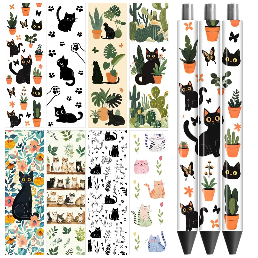 Peacoblue UV DTF Pen Wraps Transfer Sticker Decal Cat and Plant - 48pcs Waterproof HD Print UV DTF Pen Adhesive Decals