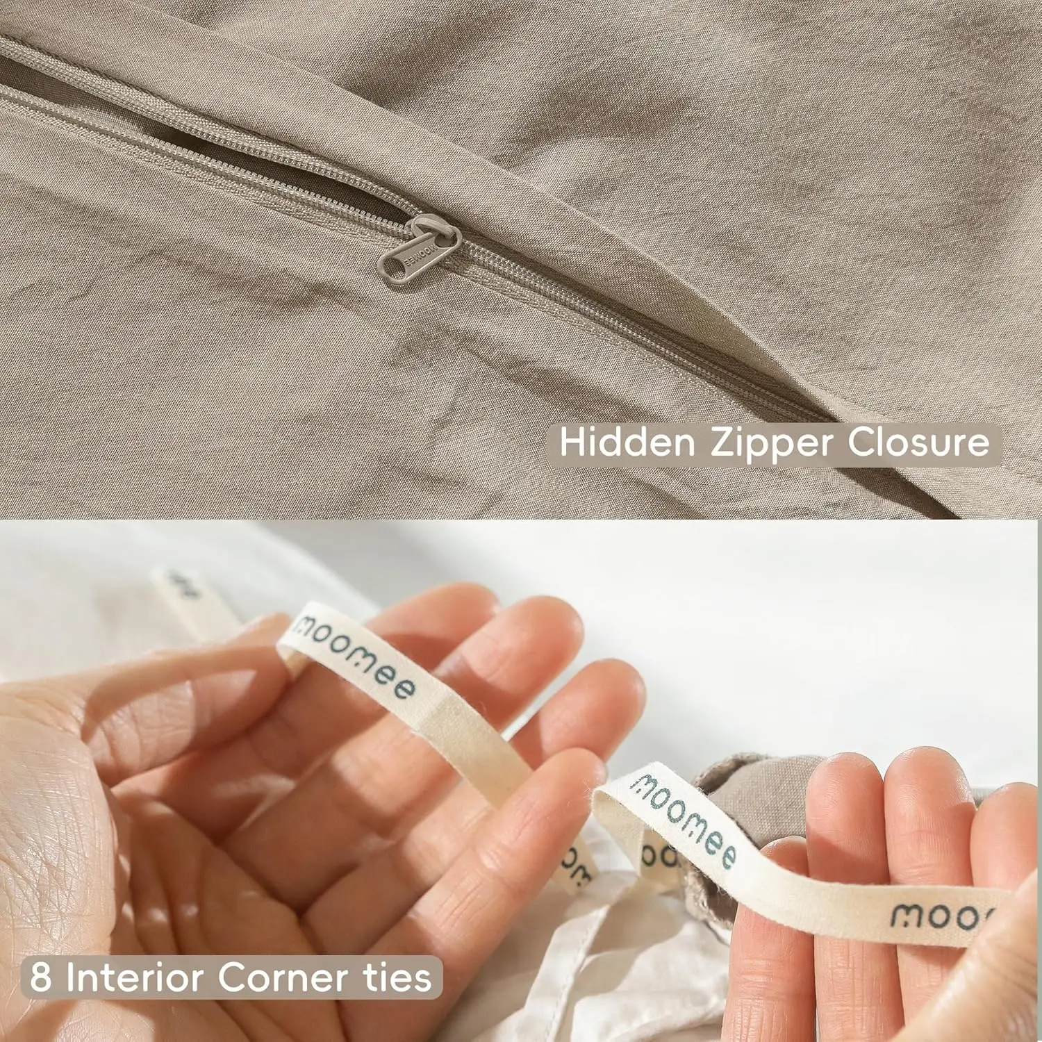 Conjunto de capa de edredom 100% algodão lavado, tipo linho texturizado respirável macio king size 104x90 polegadas