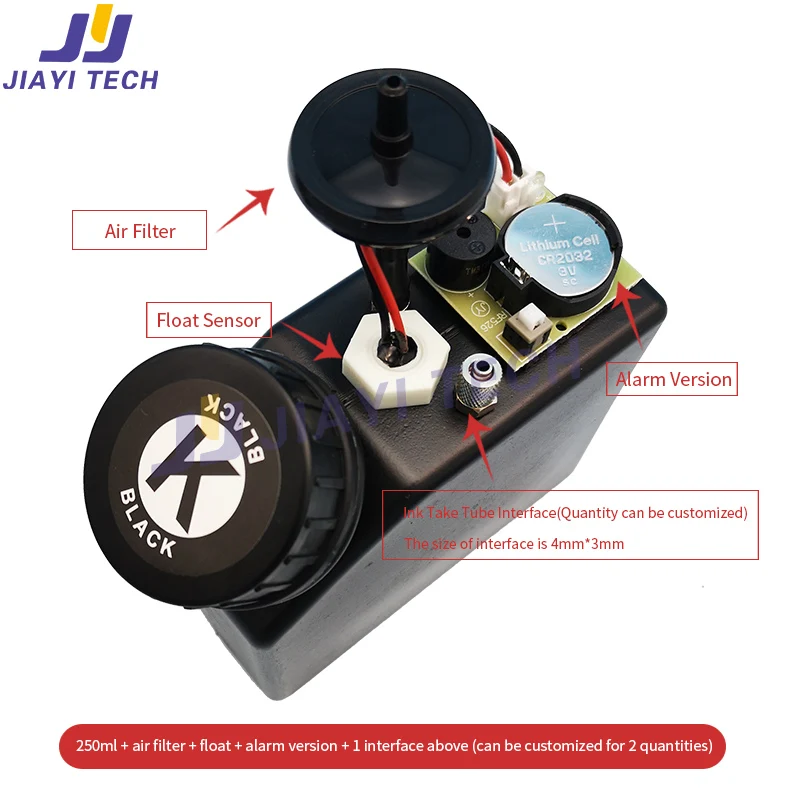 Imagem -02 - Cartucho de Tinta do Alarme da Cubeta da Tinta do Sistema de Tinta da Fonte Contínua do Tanque de Tinta 250ml com Agitando a Garrafa de Tinta do Sensor do Flutuador do Motor