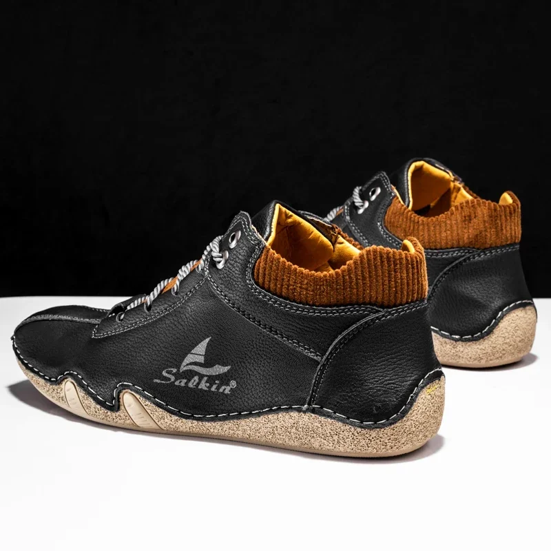 Klassieke Britse Stijl Heren Leren Laarzen Handgemaakte Schoenen Ademende Heren Enkellaarzen Outdoor Casual Laarzen Nieuwe Romeinse Heren Sneakers