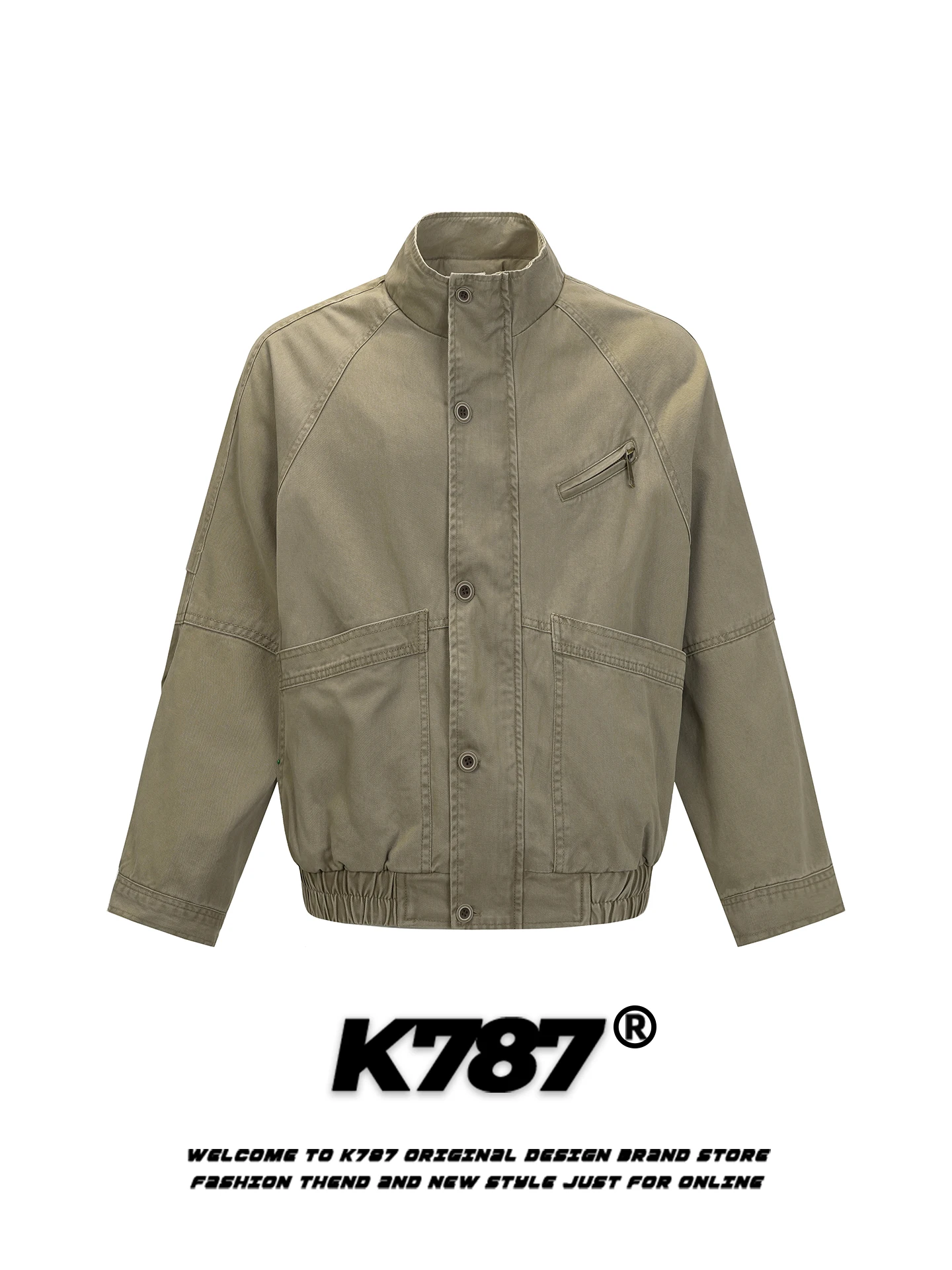 

K787 American Street Sle Deconstructed Patchwork Stand Collar Jaet Loose Casual ex Commute Color Couple Coat