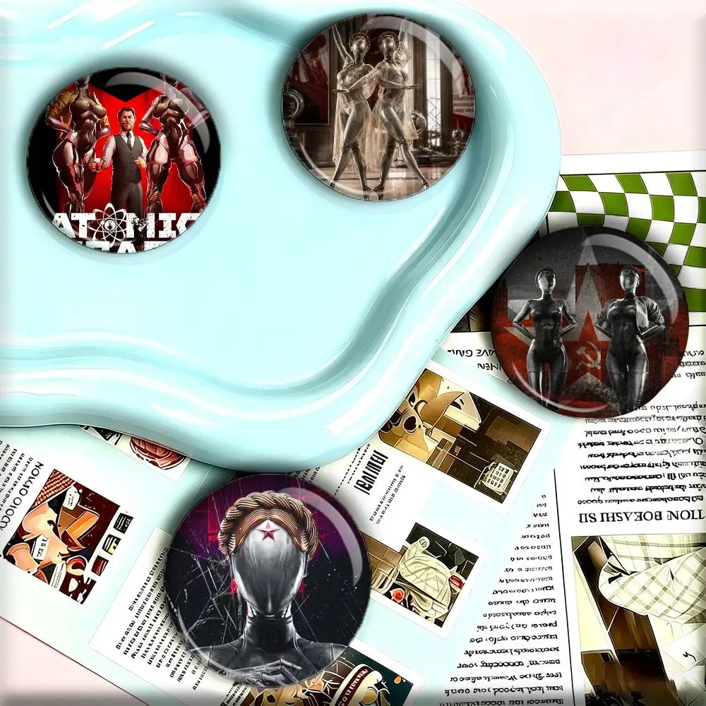 A-Atomic H-Heart Game 25mm 32mm 44mm 58mm 75mm Brooches Badges Pins for Accessories Gift