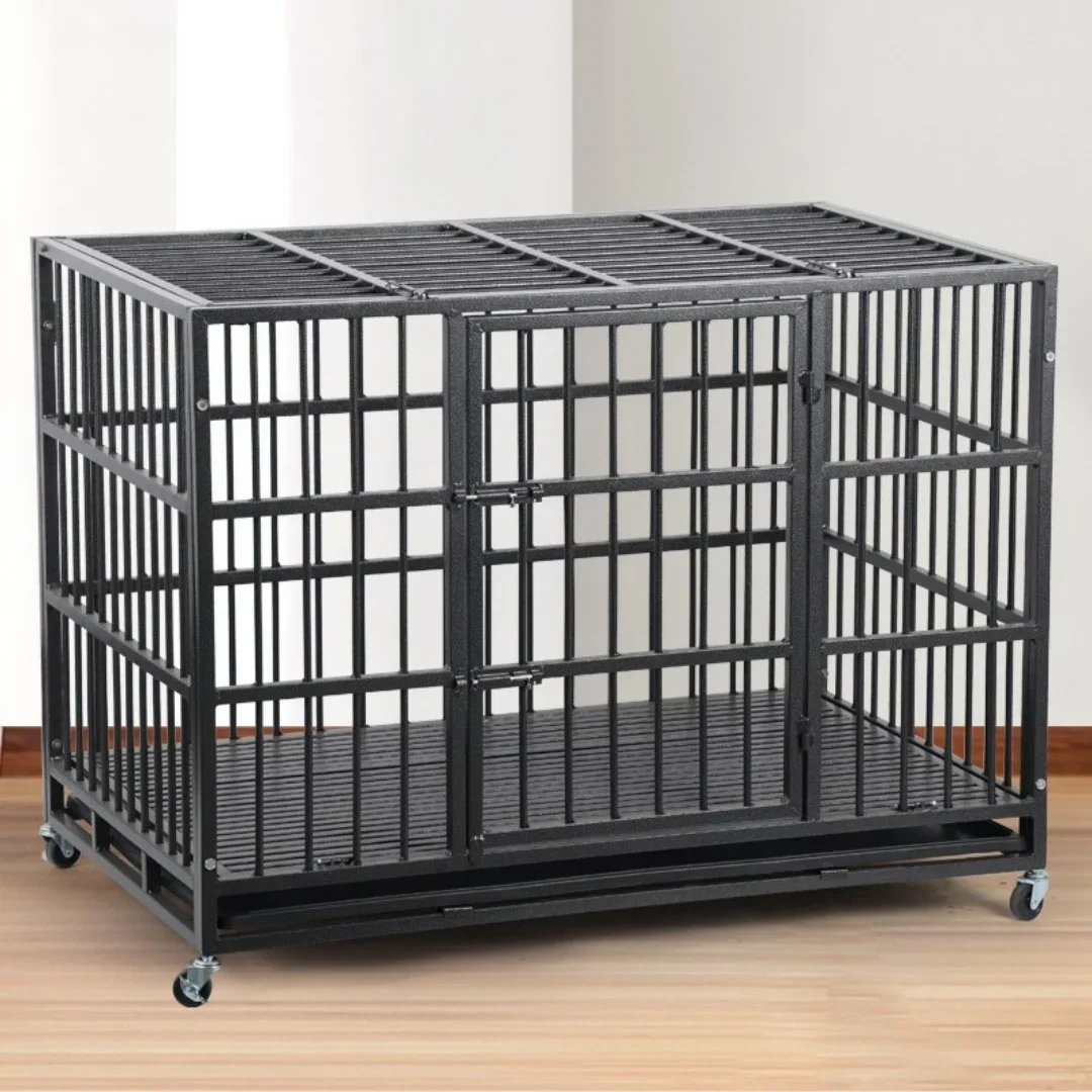 a forWholesale Pet Supplies Foldable Oval Iron Pipe Dog Cage High Quality 48 Inch Stackable Transport Dog Kennel Cage With Wheel