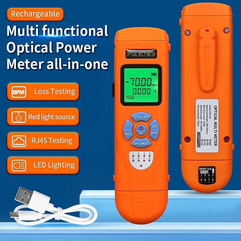 AUA-C70/C50 Rechargeable Mini Optical Power Meter (OPM) With Visual Fault Locator(15/30/50mW VFL) FTTH Fiber Optic Cable Tester