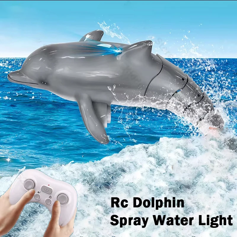 Rc Dolphin Whale Spray Water Light Shark Toy Remote Controlled Boat ship Submarine Robots Fish Electric Toys for Kids Xmas Gifts