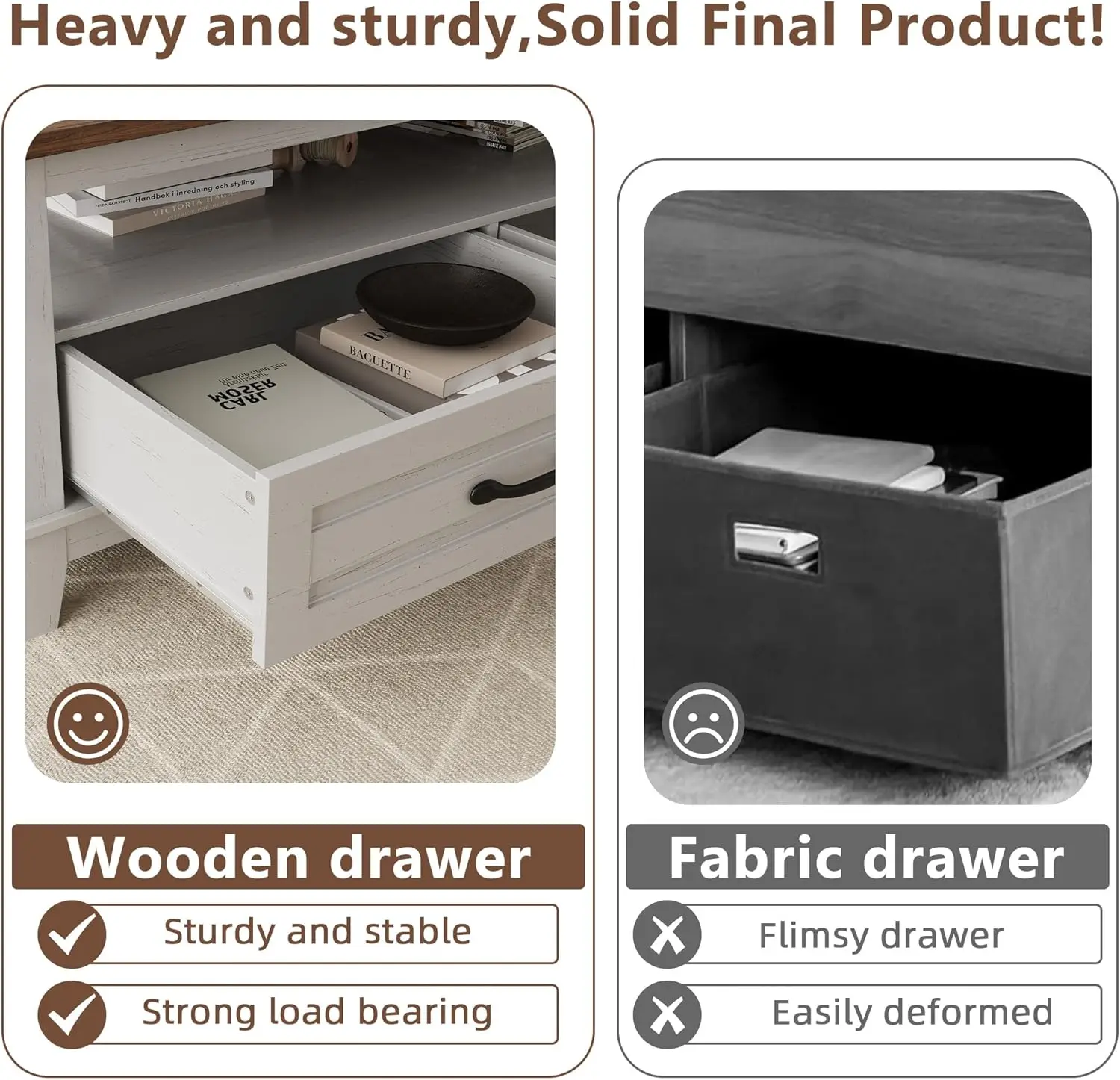 47.24" Farmhouse Coffee Table with Drawers, Rustic Coffee Table Wood Center Table, Easy Assembly Living Room Table for Office, P