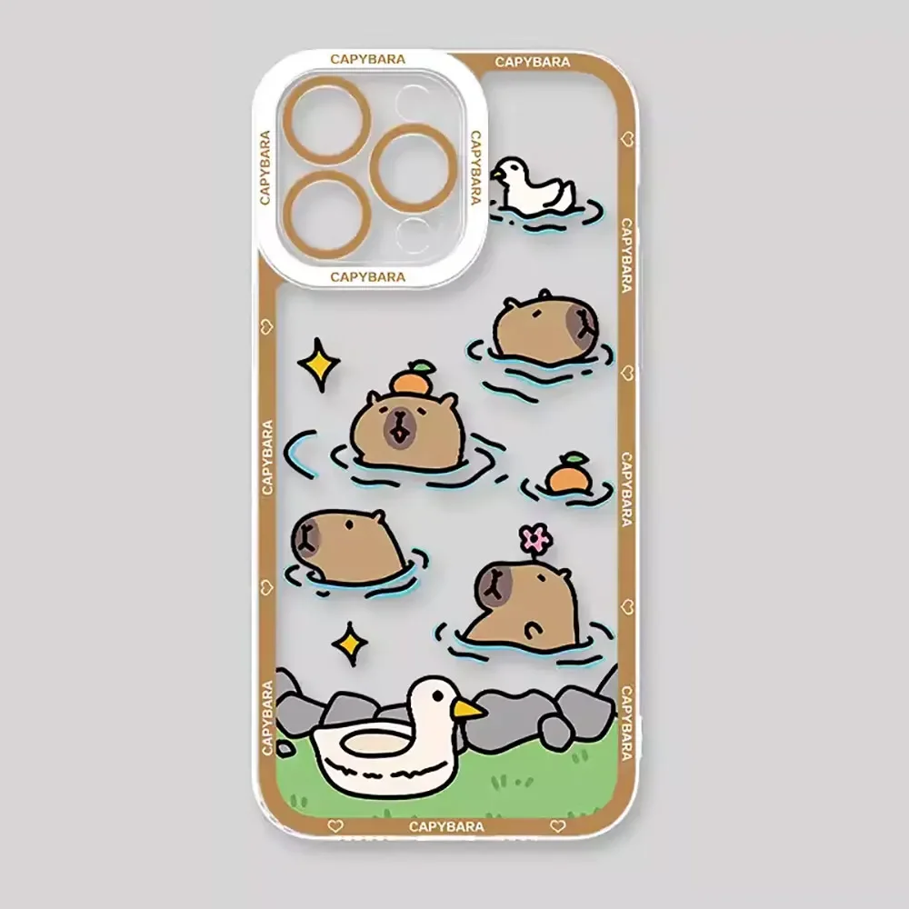 Cartoon Animal Capybara Couple Phone Case for IPhone 13 12 11 14 16 15 Pro XS MAX 7 8 Plus 13Mini X SE2 Transparent Cover Fundas