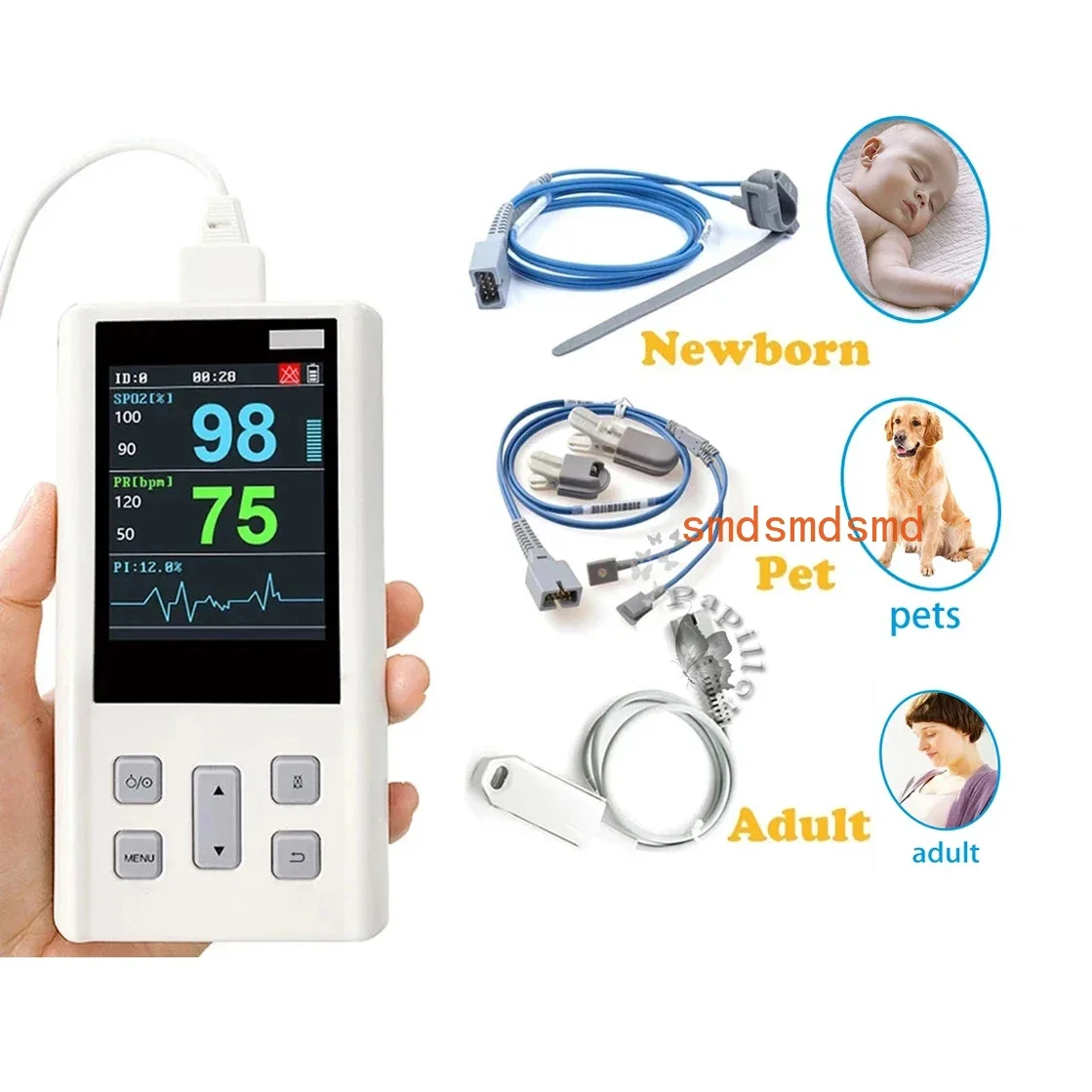 Handheld Pulse Oximeter Monitor for Heart Rate and Oxygen Saturation with Veterinary Medical SPO2 with Memory