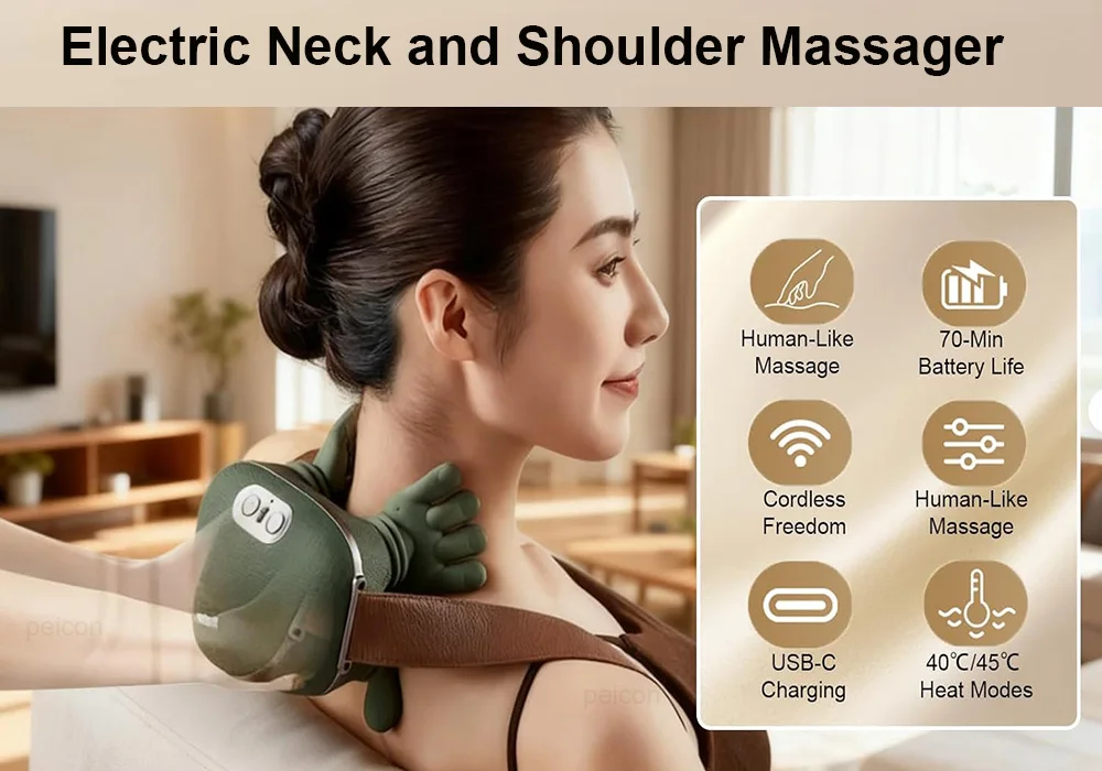 Neck Massager Electric Deep Tissue 4D Kneading Simulated Human Hand Massager for Neck Shoulder Pain Relief Muscle Relax Massager
