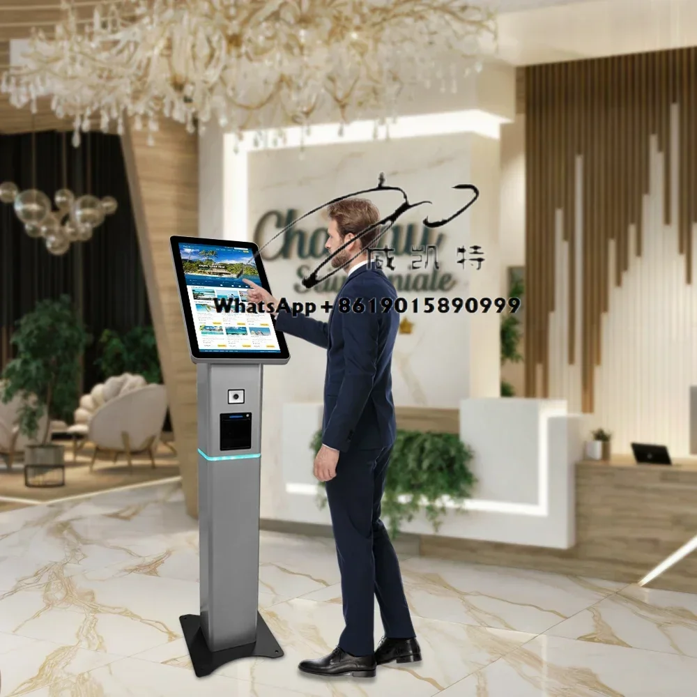 21.5/18.5 Inch Order Kiosk Self Checkout Machine Printer QR Scanner Passbook Reader Cash Payment Check-in kiosk In Hotel