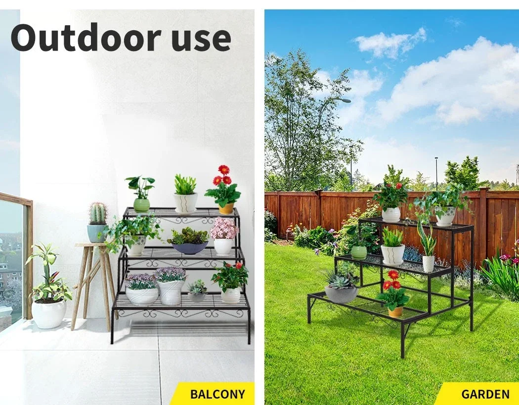 2026 3 Layer Farmhouse Eco-Friendly Metal Storage Rack Steel Pallet Rack Outdoor Garden Wrought Iron Flower Pot Stands