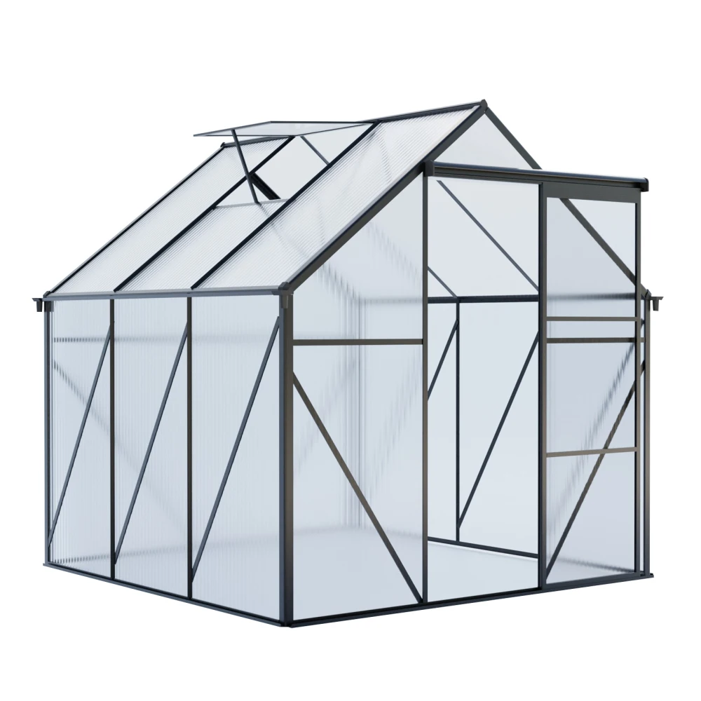

6X6FT-BLACK polycarbonate greenhouse anchor aluminum heavy-duty walk-in greenhouse, suitable for backyard use