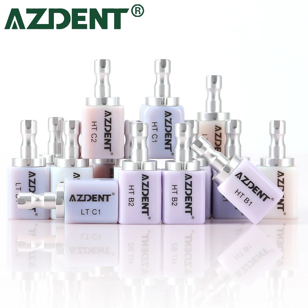 5pcs AZDENT Dental Lithium Disilicate C14 Glass Ceramic Blocks LT/HT Lab Crown Material for CAD CAM Sirona Cerec Milling System