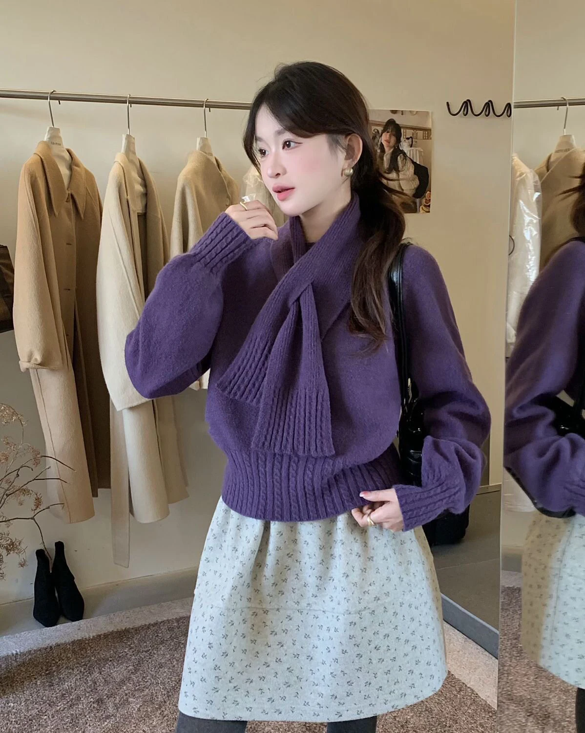 Korean Solid Color Warm Women's Sweater with Scarf Autumn Winter Soft Comfort Pullover Female Lazy Style Round Neck Knitwear