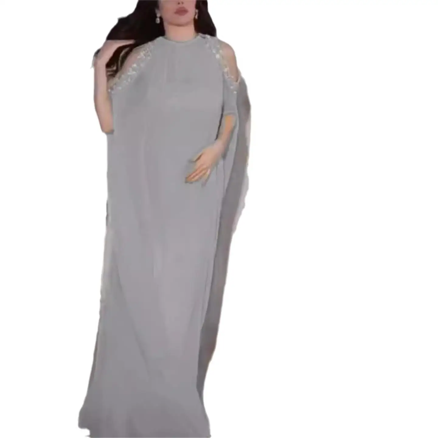 ربيع وصيف 2024 الشرق الأوسط الإحساس awl مطرز الشيفون مساء الدكتور قطعتين مجموعة عالية الخصر طويلة Sve ملابس رسمية