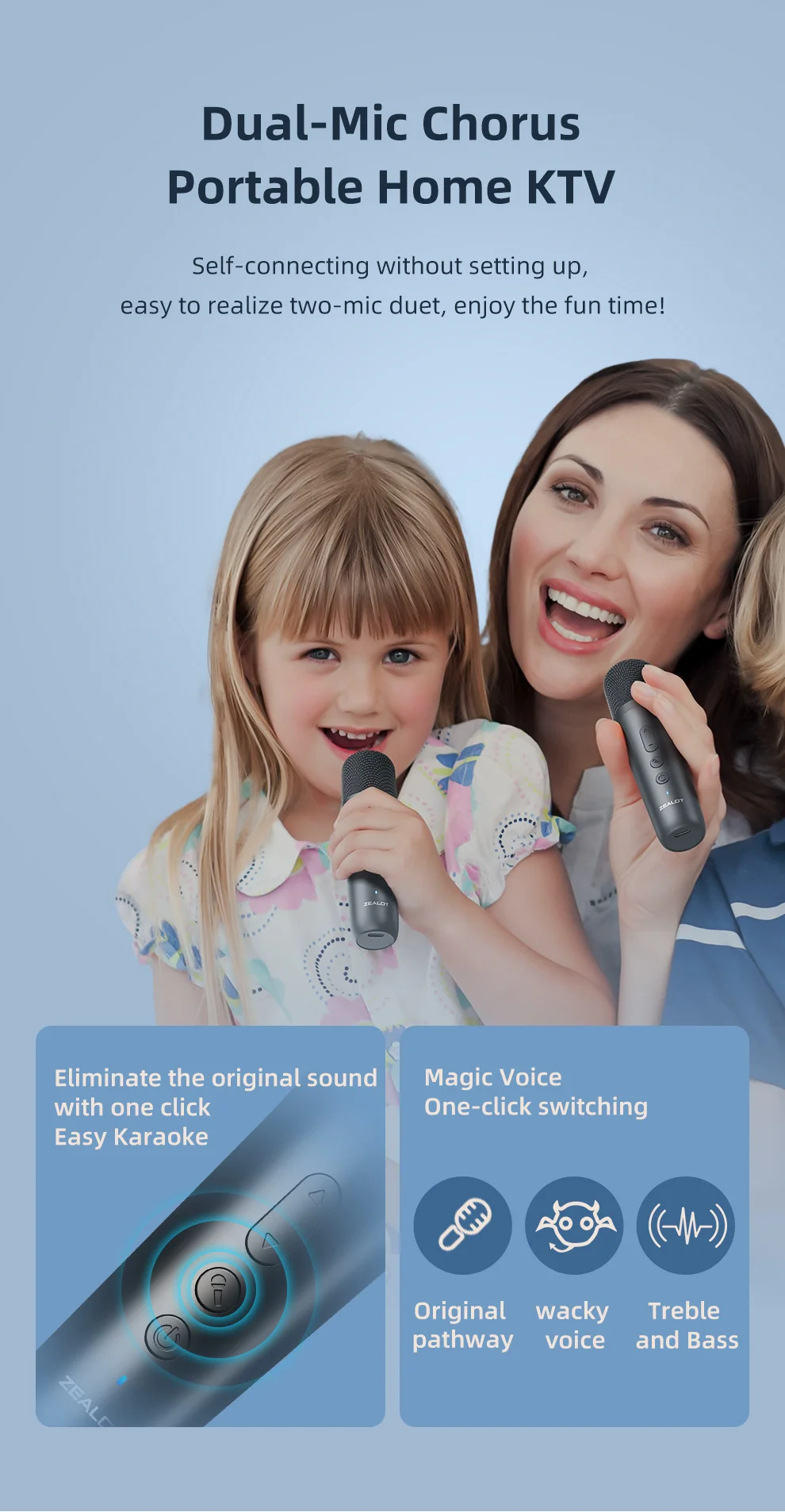 ZEALOT-S62M Karaoke-Maschine Tragbares Bluetooth 5.3 Lautsprechersystem mit 1-2 Drahtlosen Mikrofonen für Zuhause, Familie, Festivals, Geschenke – Detail 9