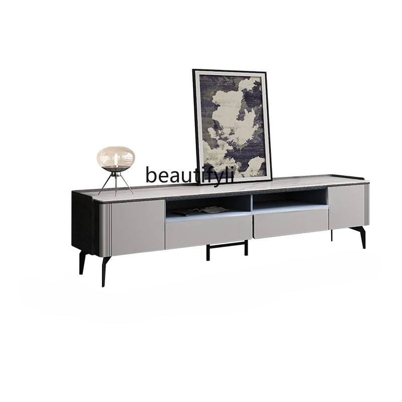 Stone Plate TV Cabinet Modern Minimalist Italian Minimalist Light Luxury Living Room TV Cabinet and Tea Table Combination