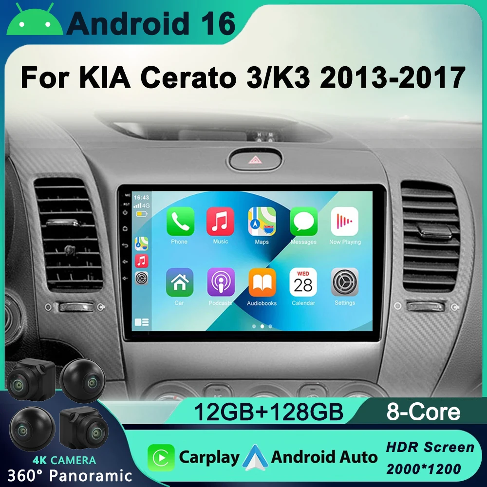 

2Din For Kia K3 Cerato 3 Forte 2013-2017 4G Android 16 Car Stereo Radio Multimedia Video Player Navigation GPS Head Unit