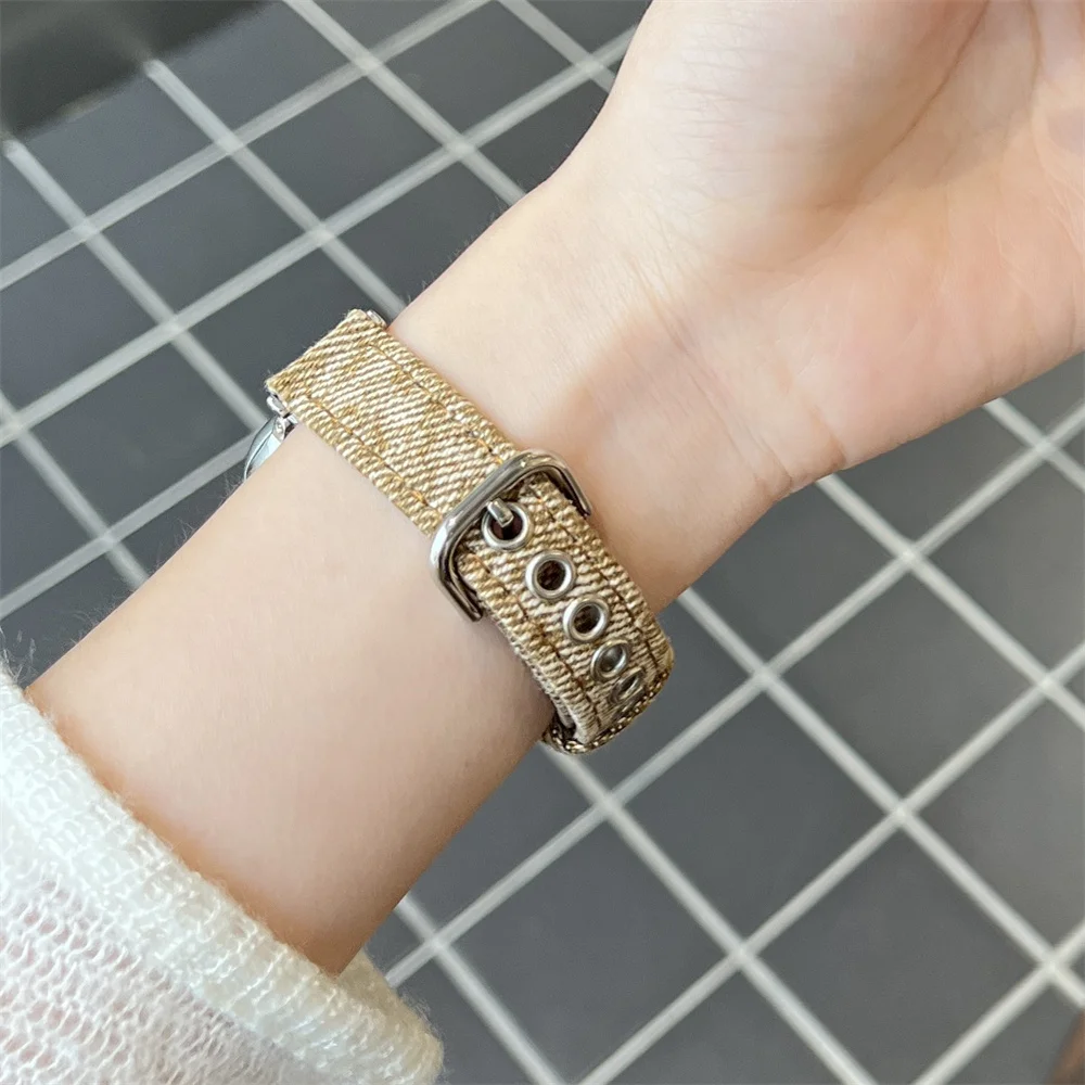 Cute Washed Denim Cartoon Dog Watch Band For Apple Watch 44mm 40 45 41 49 42 38mm Soft Strap For Ultra Series 9 8 SE 7 6 5 4 3